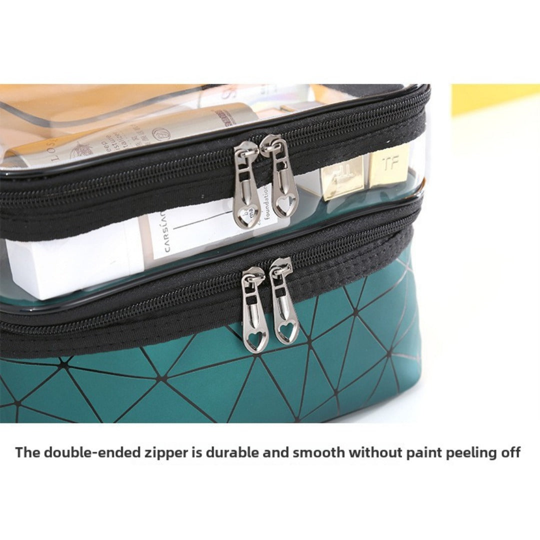 Multifunctional double-layer cosmetic bag, transparent storage bag, travel portable tote bag, large-capacity waterproof toilet bag - SJB-DIAMOND ELITES