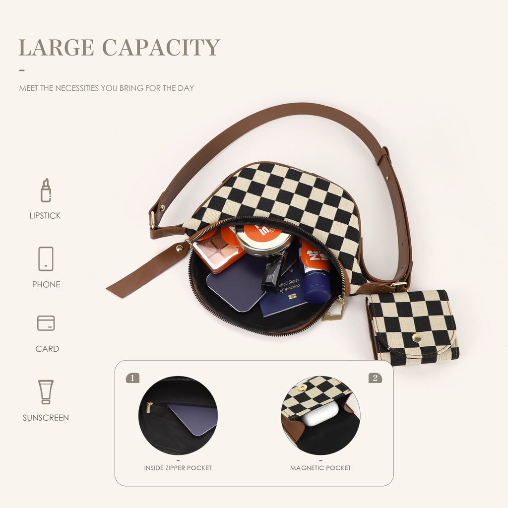 Small Crossbody Versatile Checkerboard Chest Bag – Fashion Plaid Waist Bag, Stylish Messenger Bag & Fanny Pack for Everyday Use - SJB-DIAMOND ELITES