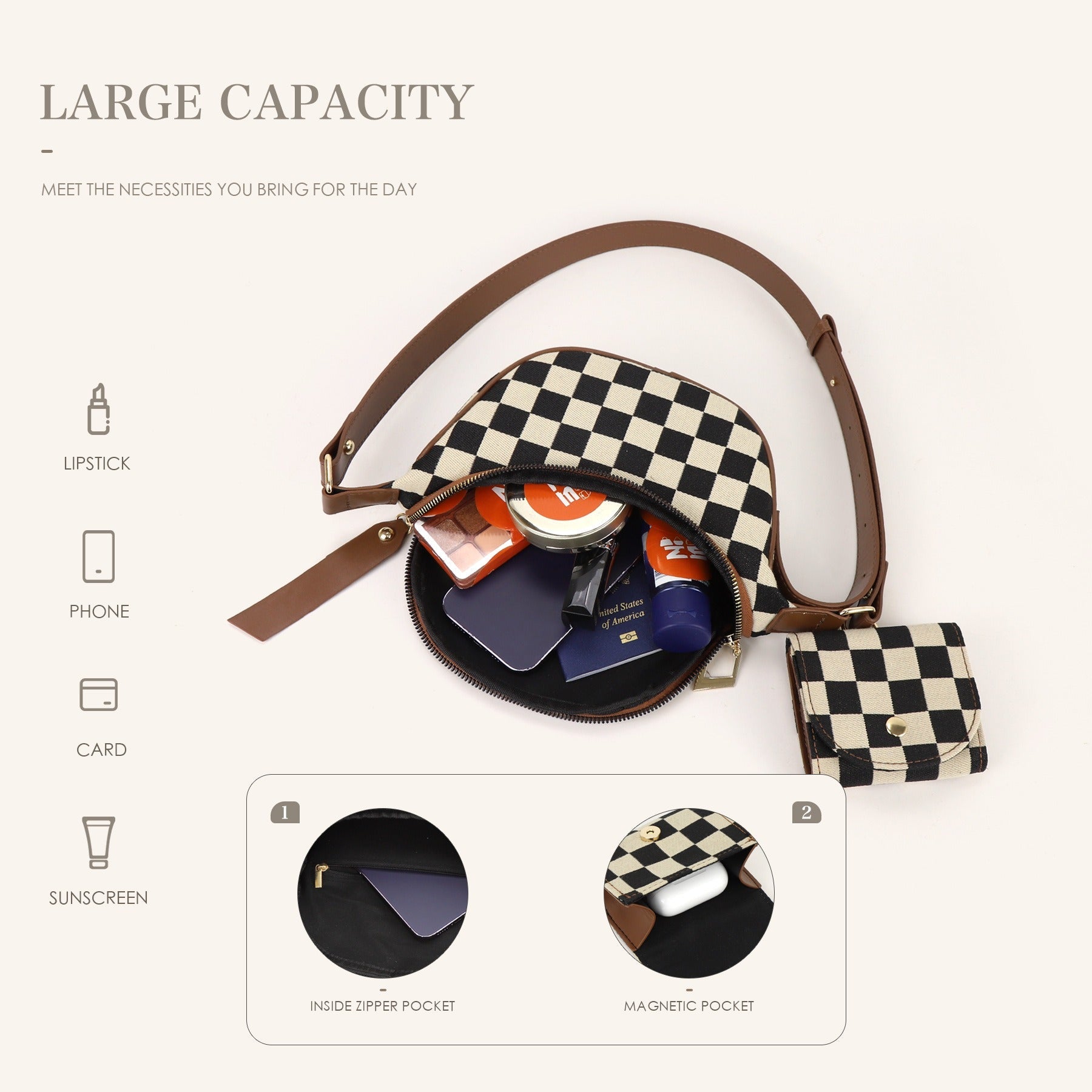 Small Crossbody Versatile Checkerboard Chest Bag – Fashion Plaid Waist Bag, Stylish Messenger Bag & Fanny Pack for Everyday Use - SJB-DIAMOND ELITES