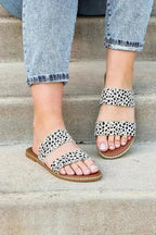 Leopard Dalmatian Print Suedette Slide Sandals