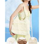 Summer woven bag casual vacation large capacity shoulder bag lace mesh underarm bag beach bag summer purse hobo - SJB-DIAMOND ELITES