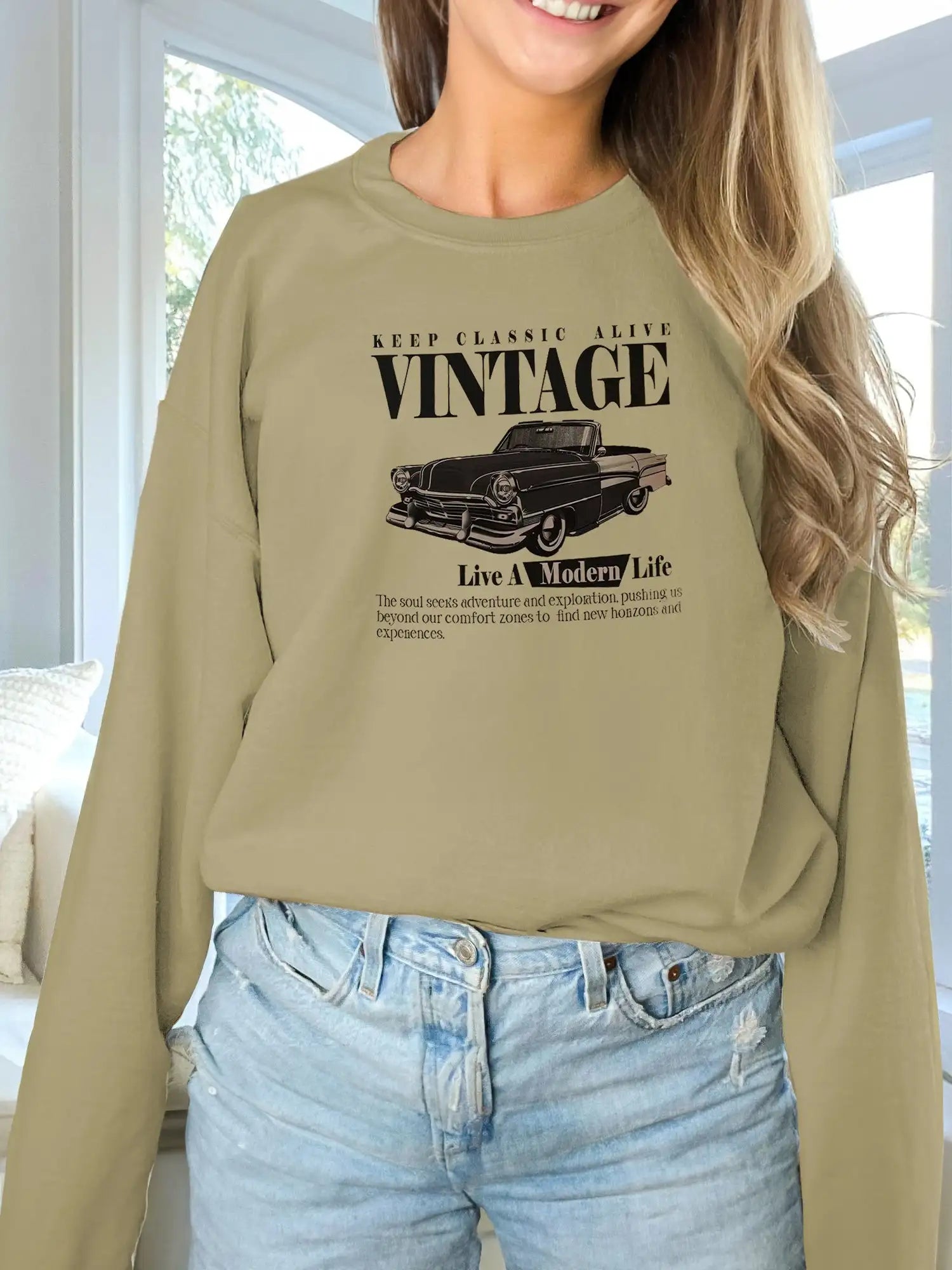 Women's Fashionable Solid Color Printed Long Sleeved Sweatshirt - SJB-DIAMOND ELITES