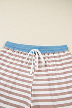 Plus Size Stripe Contrast Trim Pullover and Shorts