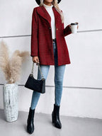 Women's Plaid Collared Neck Buttoned Long Sleeve Jacket – Classic & Lightweight Outerwear for Everyday Wear Stevvex