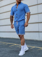 Stripes & Fit: Men's Plus Size Button-Up Set THRIXINE