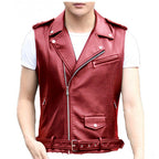 Short Slim Punk Motorcycle Vest Oblique Zipper PU Leather Jacket Pi-Mart