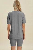 Basic Bae Full Size Ribbed V-Neck Short Sleeve Top and Shorts Set