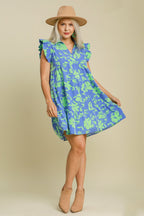 Romantic Full Size Floral Print Dress Ruffle Cap Sleeve Dress Plus Size Summer Lightweight Dress