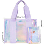 PVC ladies handbag, transparent beach bag for women, large capacity waterproof tote bag with small pouch