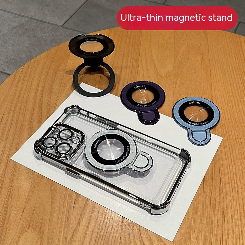Applicable Electroplating Bracket Magnetic Suction Space Shell Full Cover Phone Case Twelve Protective Cover Pi-Mart