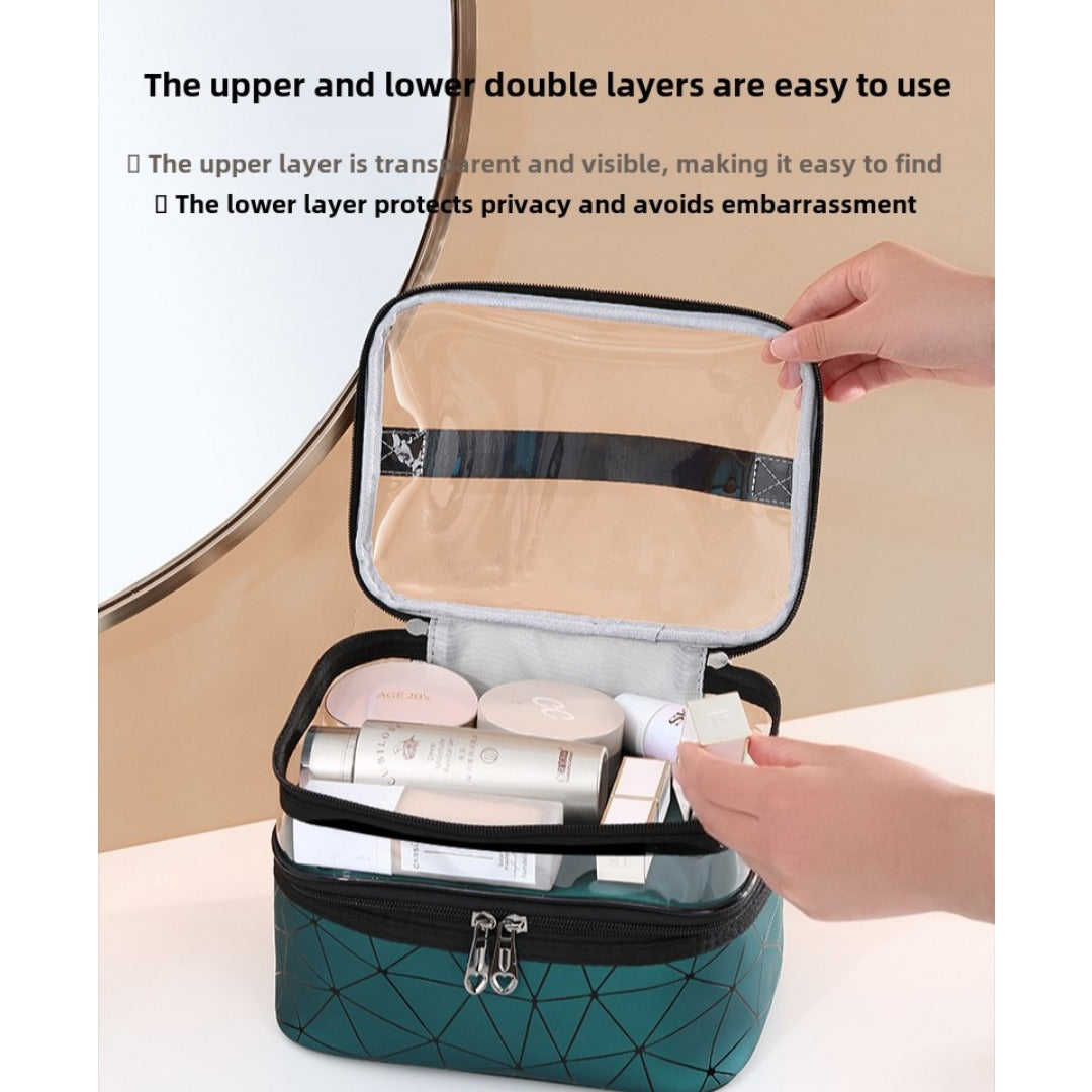 Multifunctional double-layer cosmetic bag, transparent storage bag, travel portable tote bag, large-capacity waterproof toilet bag - SJB-DIAMOND ELITES