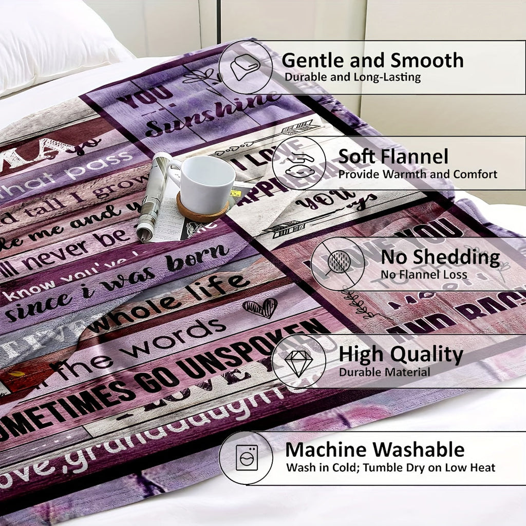 1pc To Grandma Lovely Saying Flannel Blanket, Summer Air Conditioning Blanket, Autumn And Winter Nap Print Blankets