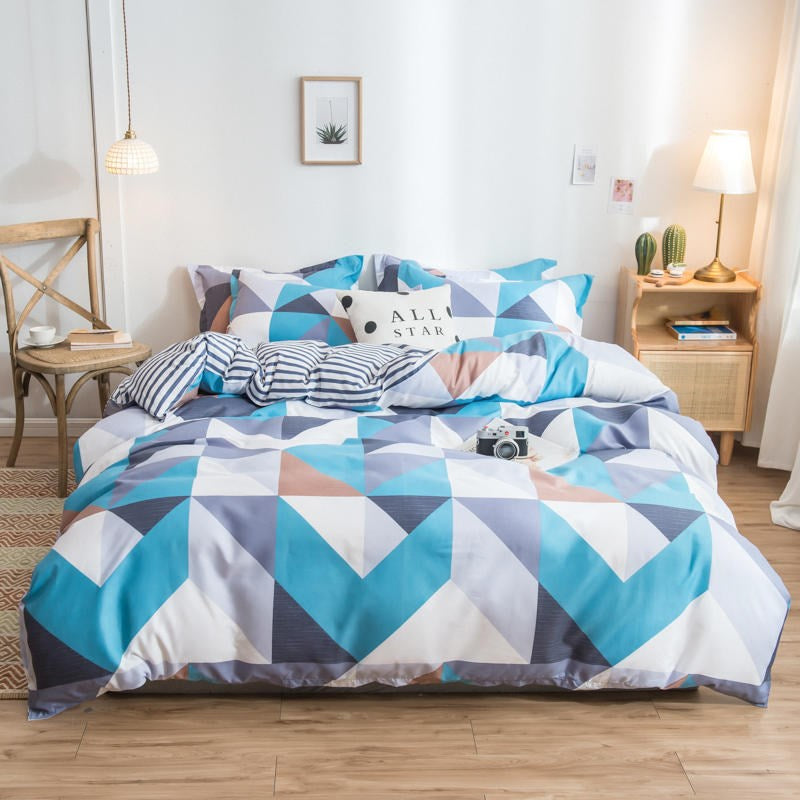 Cover Set Bed Cotton Quilt Bedsheet Bedding Duvet Fitted Pi-Mart