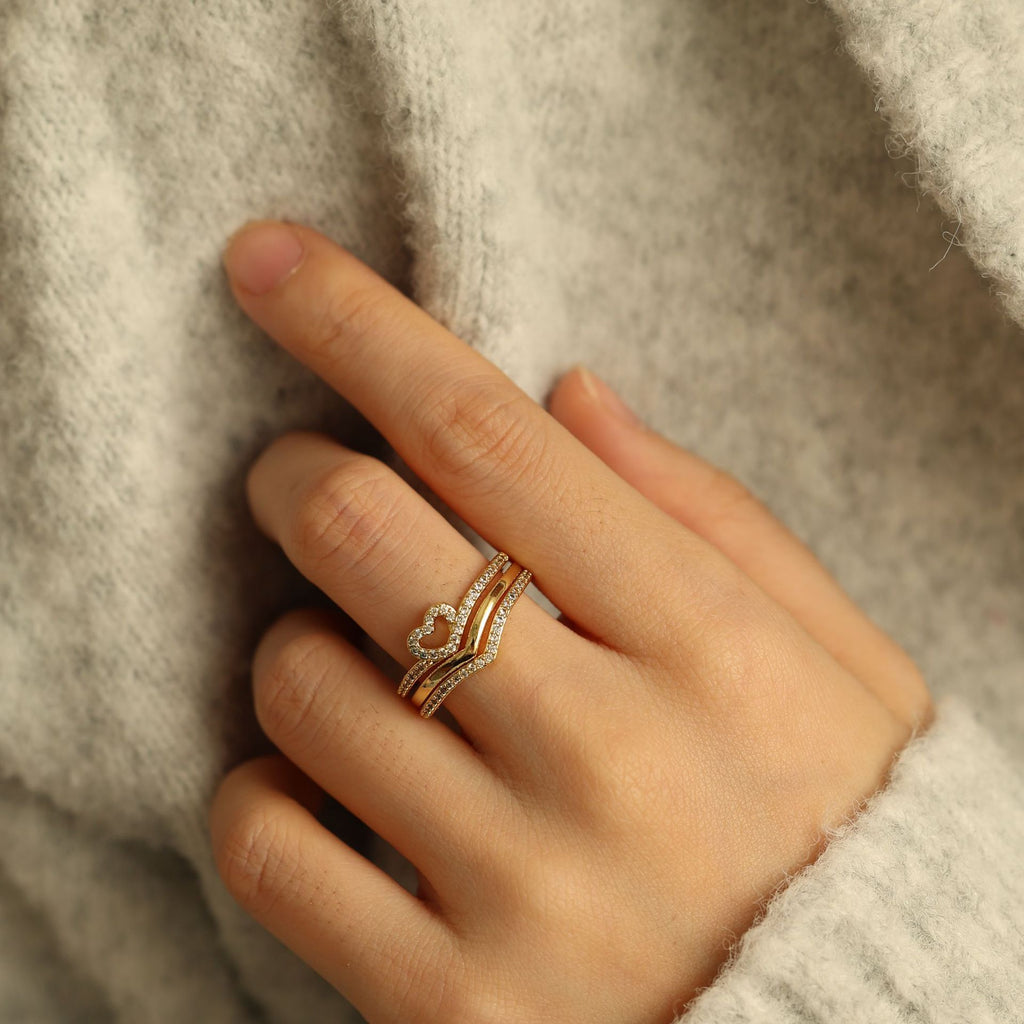 Jewelry Shining Love Wish Bone Stacking Ring Pi-Mart