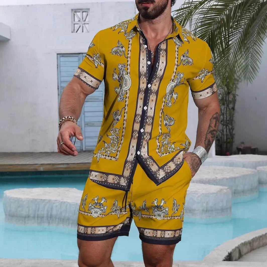 3D Digital Printing Men's Casual Loose Shirt Shorts