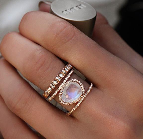 Double Band Moonstone Ring - SJB-DIAMOND ELITES