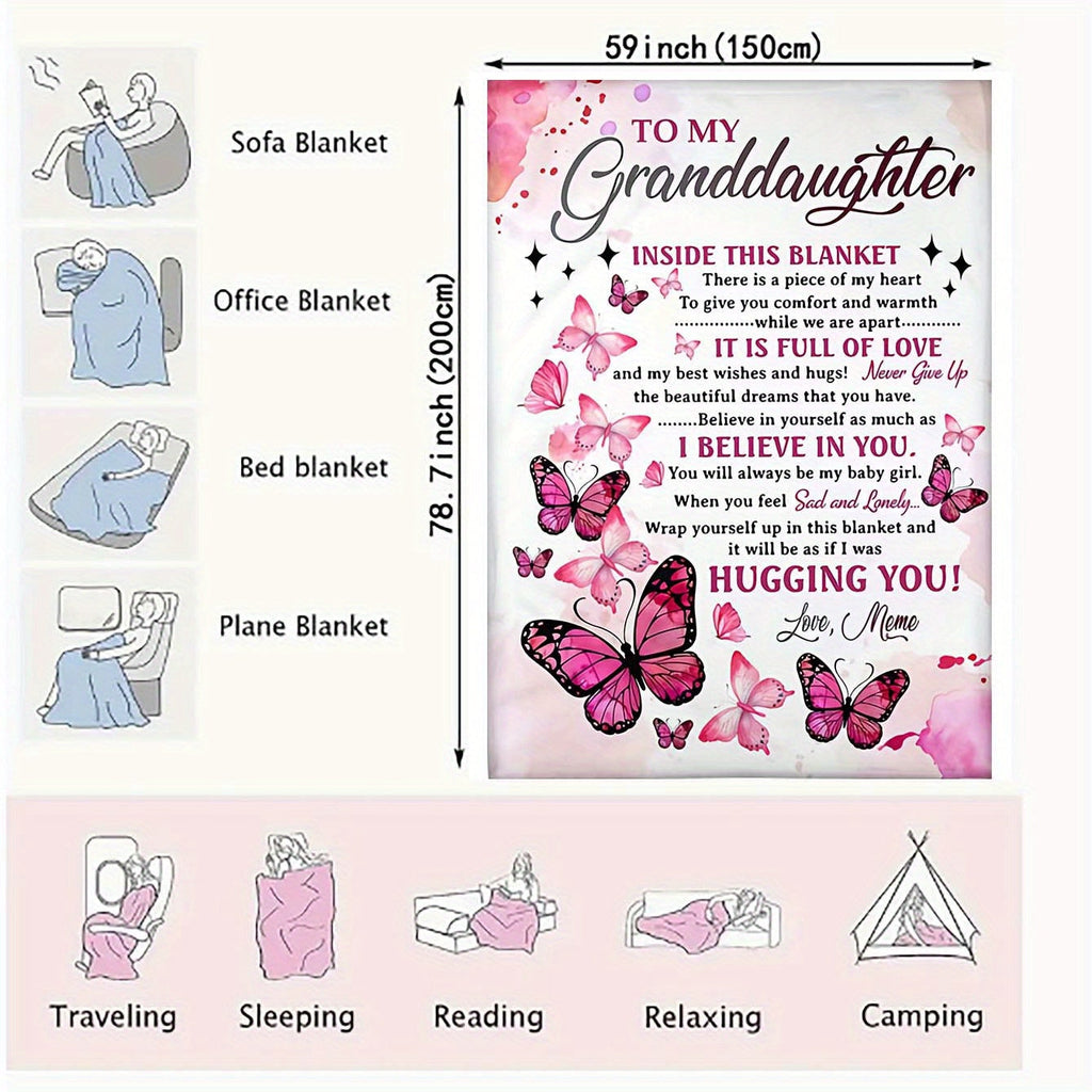 Soft Cozy Flannel Blanket - Butterfly Printed - A Perfect Holiday Gift for Granddaughter From Grandma!