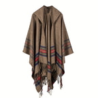 Oversized Scottish Hooded Cardigan - Fashionable Striped Shawl with Luxurious Tassels - Cozy, Windproof & Coldproof for Autumn Winter Outdoors - A Plush Blanket Shawl Cloak Lootquake LLC