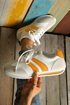 Yellow Patchwork Sneakers - Microfiber Breathable Shoes - Wholesale Comfort