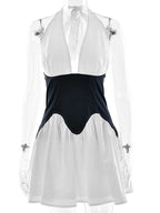 JULISSA MO Patchwork Sexy Deep V-neck Denim Mini Dress Women White Backless Halter Dress Summer Slim Elegant Party Club Outfits Purplish Diva