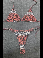 Bikini Leopard Print 2 Piece Swimsuit for Women – High Cut Lace-Up Backless Flattering Bikini Set with Halter Spaghetti Strap – Stretchy Sexy and Stylish Swimwear for Pool Beach and Summer Vacation