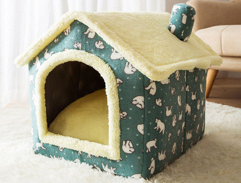 Foldable Dog House Pet Cat Bed Winter Dog Villa Sleep Kennel Removable Nest Warm Enclosed Cave Sofa Pets Supplies Pi-Mart