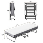 Folding Bed With Mattress  Foam Mattress All Steel Pipe Frame Pi-Mart
