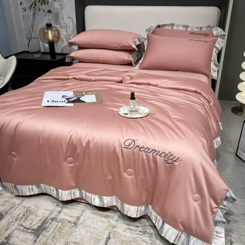 Tencel Summer Cooling Ice Silk Summer Quilt Airable Cover Four-piece Set Pi-Mart