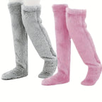 Cozy Couple's Thigh-High Fuzzy Socks - Warm, Durable Knit Over-The-Knee Stockings, Easy-Care Solid Hosiery Lootquake LLC