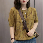 Summer Knitwear Women's Thin Short Sleeve Round Neck Sweater Lootquake LLC