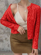 Elegant Women Full-Size Sequin Open Front Cropped Jacket With Glamorous Sparkle Luxury Women Party Jacket Stevvex