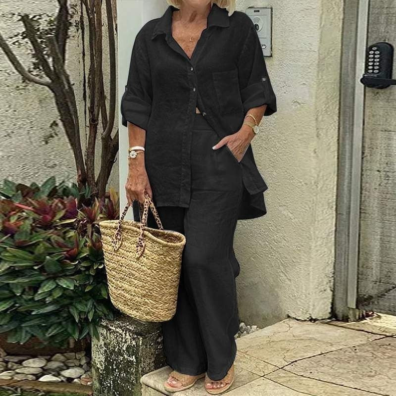 Women's Long-sleeved Cardigan Top Pants Two-piece Suit Pi-Mart