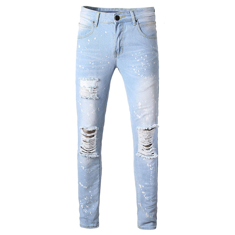 Men's Ripped Denim Jeans - Summer Casual Straight Fit