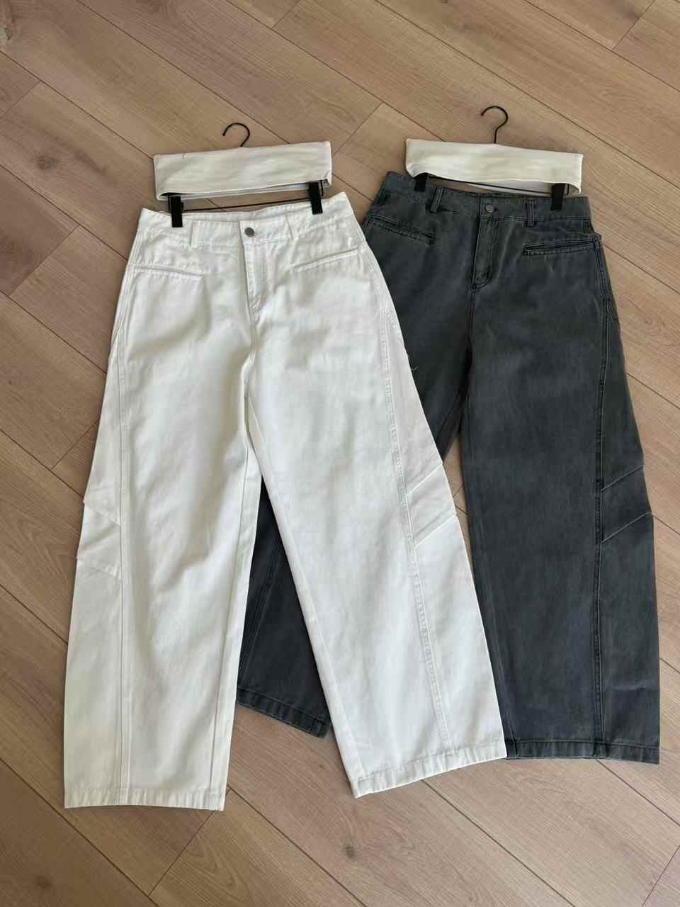 Three-dimensional Cut Pleated Washed All-match Matchet Pants White Unifrom Casual Jeans Lootquake LLC