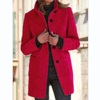 Fashion Stand Collar Woolen Coat With Pockets Fall Winter Casual Button Outwear For Women Clothing Pi-Mart