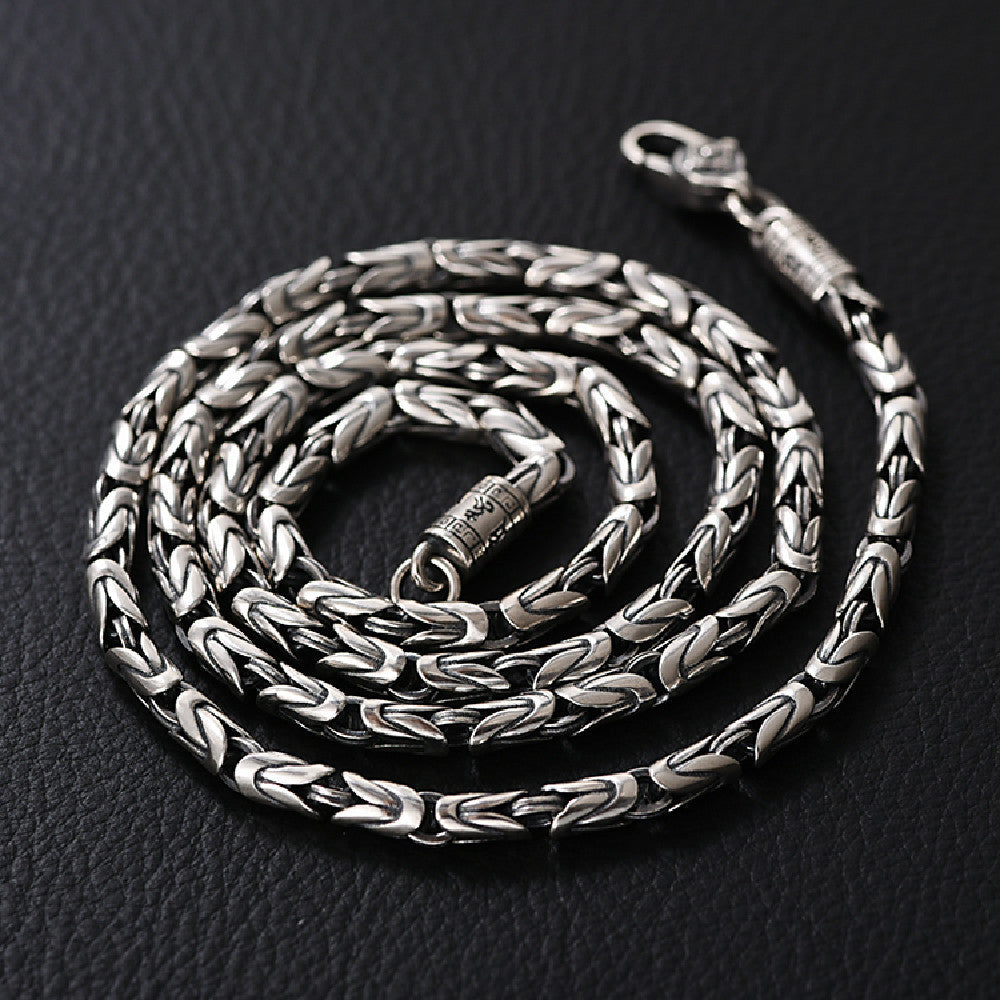 Men's Fashionable Silver Plaid Necklace Pi-Mart