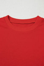Fiery Red Striped Sleeve Loose Fit Sweatshirt - Femstylo