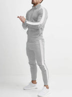 Men's Full Size Side Stripes Zip Up Top and Pants Set Plus Size