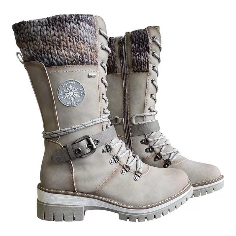 Winter High Square Heel Round Head Sewing Line Plus Size Martin Boots Pi-Mart