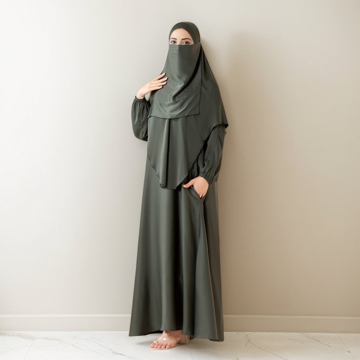 Abaya With Niqab and Khimar | Satin Niqab Khimar and Abaya (MK024)