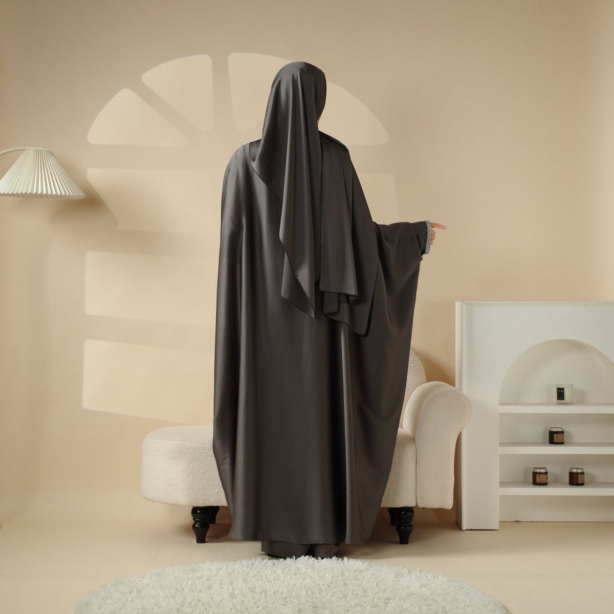 Abaya With Satin Shirt And Rhinestone Trousers | 4-Piece Set Abaya (MOA060) - SJB-DIAMOND ELITES