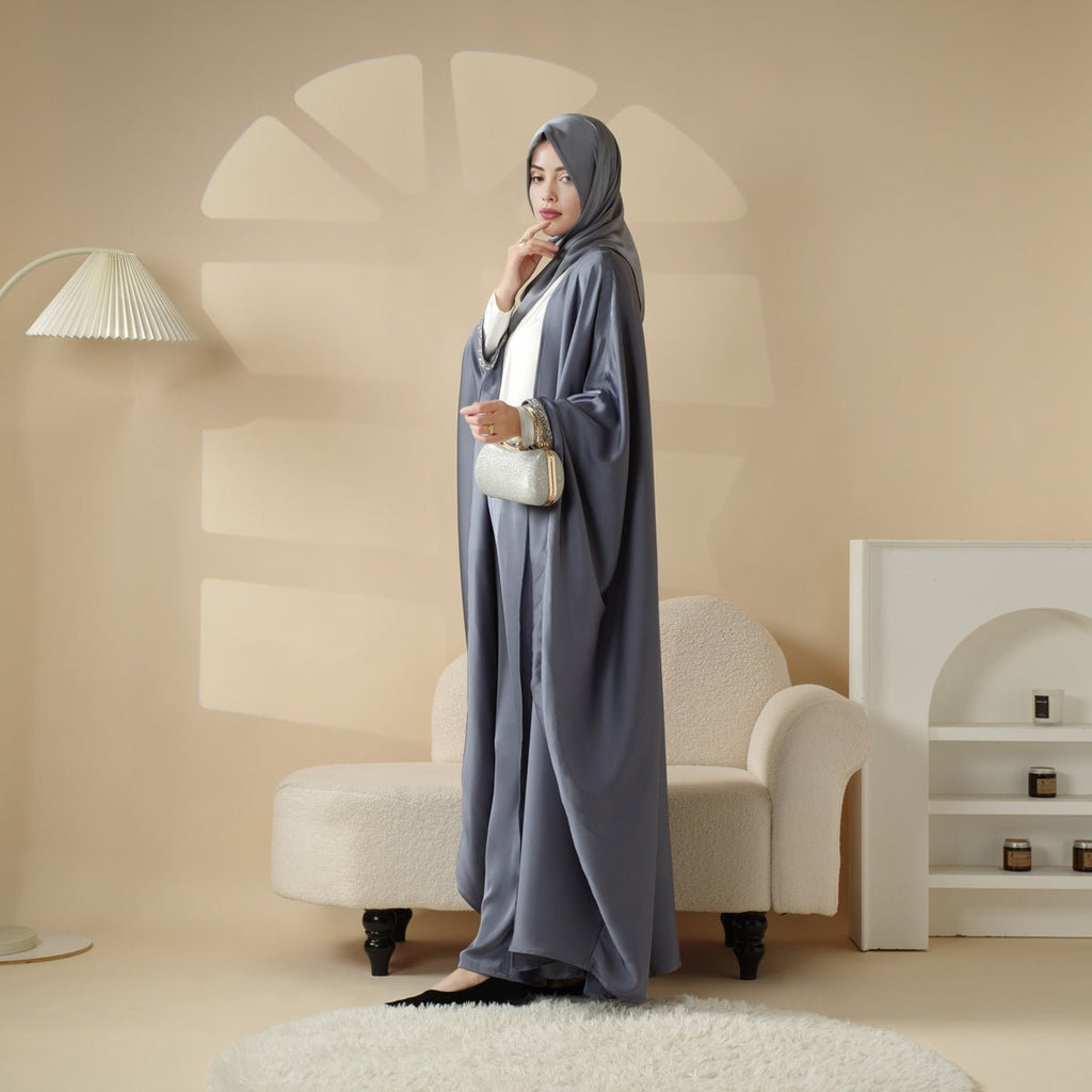 Abaya With Satin Shirt And Rhinestone Trousers | 4-Piece Set Abaya (MOA060) - SJB-DIAMOND ELITES