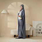 Abaya With Satin Shirt And Rhinestone Trousers | 4-Piece Set Abaya (MOA060) - SJB-DIAMOND ELITES