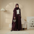 Abaya With Satin Shirt And Rhinestone Trousers | 4-Piece Set Abaya (MOA060) - SJB-DIAMOND ELITES