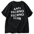 Funny Anti Techno Club Graphic Oversized T-Shirt