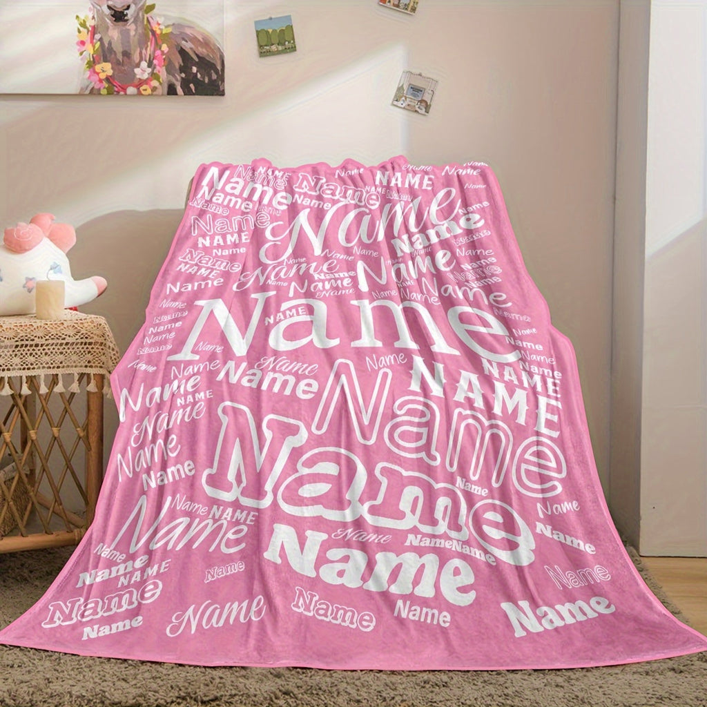 1pc Custom Name Blanket Multicolor Pattern Soft Nap Blanket Four Seasons Office Chair Flannel Blanket Gift Blanket