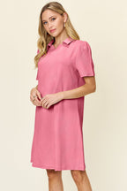 Double Take Full Size Texture Collared Neck Short Sleeve Dress Textured Dress For Women
