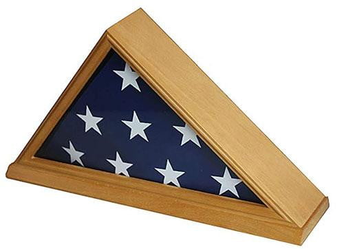 Solid Wood Memorial 5' x 9.5' Flag Display Case Frame for Burial/Funeral/Veteran Flag, (Oak Finish) The Military Gift Store