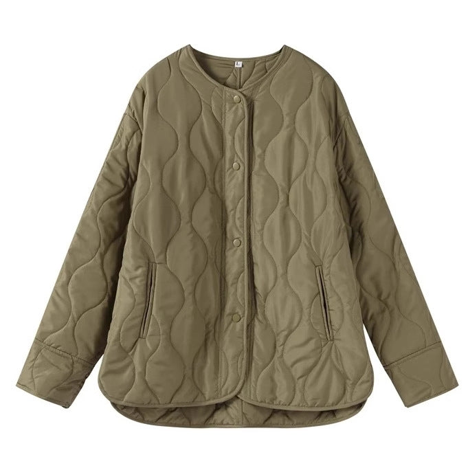Women's Jacket Loose Round Neck Quilted Jacket Pi-Mart