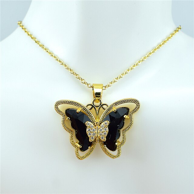 Crystal Glass Butterfly Necklace Pi-Mart